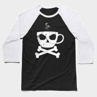 Vintage retro Coffee Mug Skull designer Baseball T-Shirt